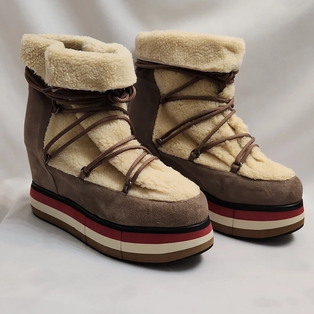 Paloma Barceló Kiran Suede Platform Genuine Shearling Lining Booties (W Size 40) - Picture 3 of 15